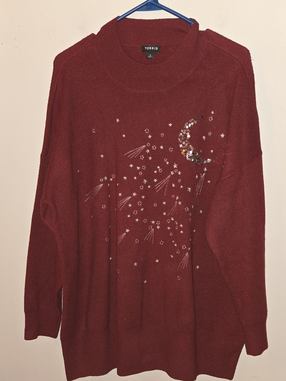 torrid Burgundy Sequin Moon & Star Crewneck Sweater